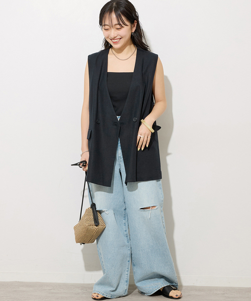 JOURNAL STANDARD relume(ジャーナルスタンダード レリューム)の「リネンレーヨンノーカラージレ(ベスト・レディース・ベージュ/ネイビー・FREE)」の10枚目の写真