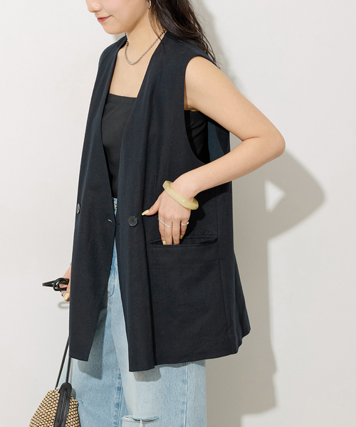 JOURNAL STANDARD relume(ジャーナルスタンダード レリューム)の「リネンレーヨンノーカラージレ(ベスト・レディース・ベージュ/ネイビー・FREE)」の14枚目の写真