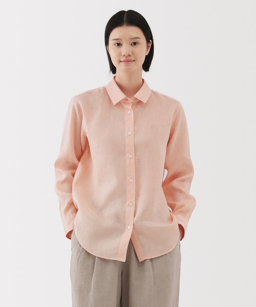 無印良品（ムジルシリョウヒン）の「婦人　リネン　洗いざらしレギュラーカラー長袖シャツ（シャツ/ブラウス・レディース・ブルー系/グリーン系/オレンジ系/ホワイト/ホワイト系/ライトピンク/ブラック・XL/L/M/S）」の6枚目の写真