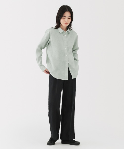 無印良品（ムジルシリョウヒン）の「婦人　リネン　洗いざらしレギュラーカラー長袖シャツ（シャツ/ブラウス・レディース・ブルー系/グリーン系/オレンジ系/ホワイト/ホワイト系/ライトピンク/ブラック・XL/L/M/S）」の21枚目の写真