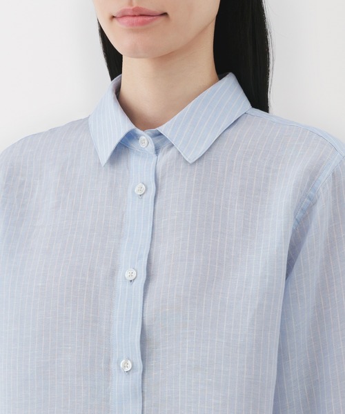 無印良品（ムジルシリョウヒン）の「婦人　リネン　洗いざらしレギュラーカラー長袖シャツ（シャツ/ブラウス・レディース・ブルー系/グリーン系/オレンジ系/ホワイト/ホワイト系/ライトピンク/ブラック・XL/L/M/S）」の12枚目の写真