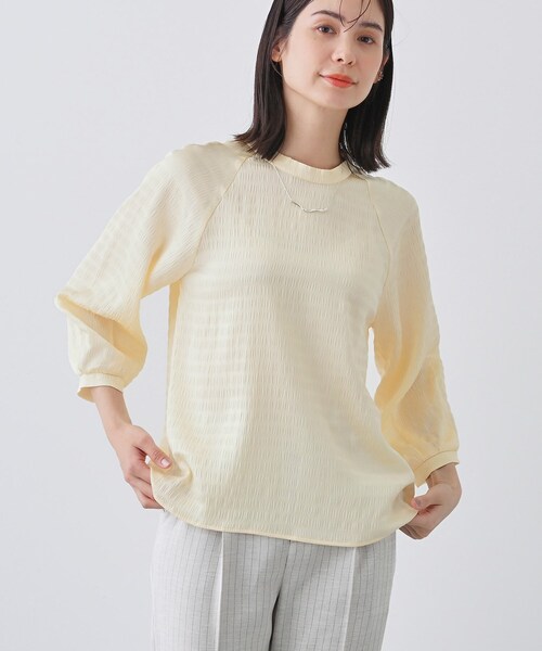 INDIVI(インディヴィ)の「【洗える】シャーリング風ラグランスリーブブラウス(シャツ/ブラウス・レディース・ネイビー/ホワイト/ライトベージュ・05/13/15 /38)」の1枚目の写真
