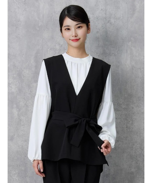 ジレ・パンツ・ブラウスの3点セット】ウエストリボンジレ