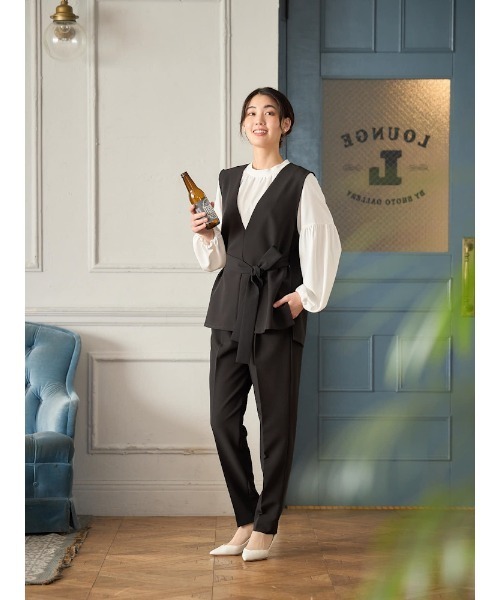 ブラック haru1025様 ジレ・パンツ・ブラウスの3点セット】ウエストリボンジレ