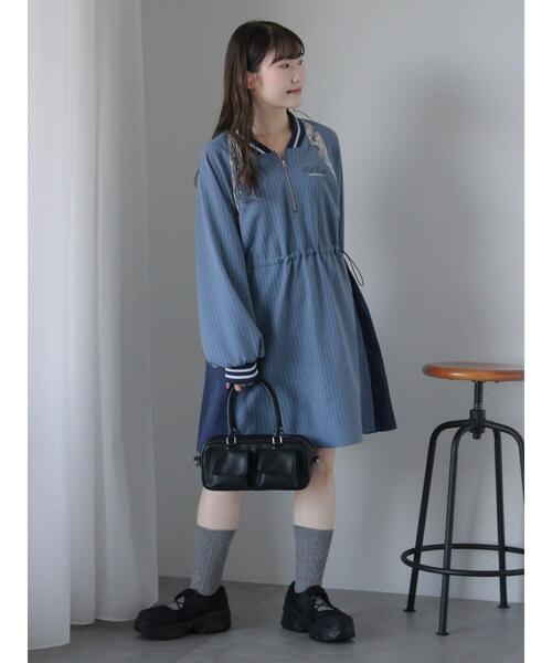 ehka sopo（エヘカソポ）の「ブロッキングワンピース（ワンピース・レディース・グレー/オフホワイト/サックスブルー・F）」の10枚目の写真