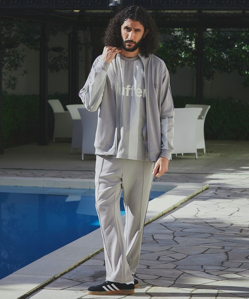 The DUFFER of ST.GEORGE（ザダファーオブセントジョージ）の「S/SL POLYESTER JERSEY SET UP TRUCK JACKET：セットアップ 5分袖 トラックジャケット（ジャージ・メンズ・ブラック/ライトグレー・MEDIUM/LARGE/X-LARGE）」の10枚目の写真