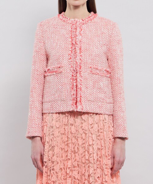 セール】ライトファンシーツィード ノーカラージャケット（ノーカラー