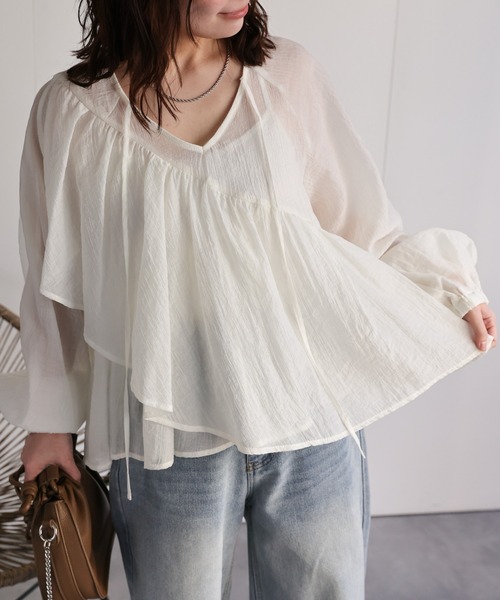ap retro（アプレトロ）の「2wayシアーフリルブラウス / ラッフルブラウス（シャツ/ブラウス・レディース・アイボリー/ブラック/チャコール・FREE）」の14枚目の写真