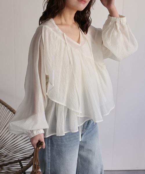ap retro（アプレトロ）の「2wayシアーフリルブラウス / ラッフルブラウス（シャツ/ブラウス・レディース・アイボリー/ブラック/チャコール・FREE）」の15枚目の写真