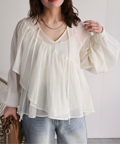 ap retro（アプレトロ）の「2wayシアーフリルブラウス / ラッフルブラウス（シャツ/ブラウス・レディース・アイボリー/ブラック/チャコール・FREE）」の13枚目の写真