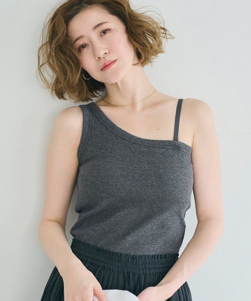 coca(coca)(コカ)の「【WEB限定セール】OUT BRA テレコリブワンショルダートップス(タンクトップ・レディース・アイボリー/チャコール/ブラック・S/M/L)」の3枚目の写真
