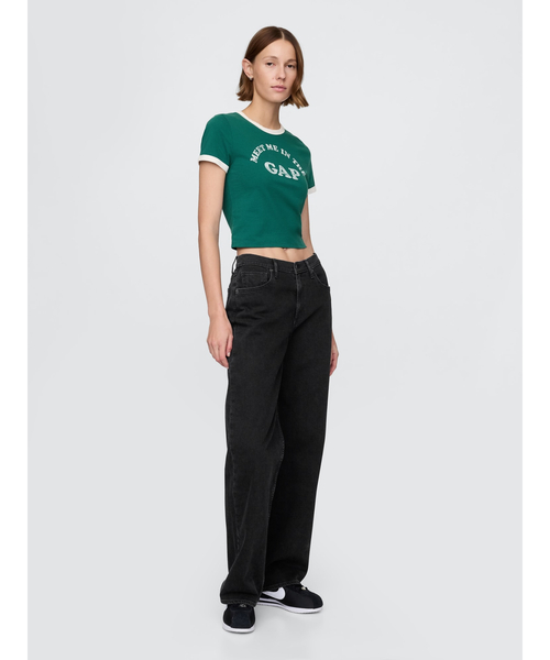 [  Jeans] コットンNYCジャージークロップTシャツ セール】コットンジャージー GAPロゴ チビTシャツ（Tシャツ