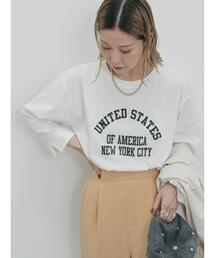 Samansa Mos2 blue | アソートプリント袖スリットTシャツ(Tシャツ/カットソー)