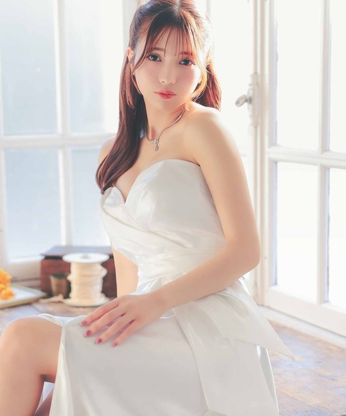 Tika（ティカ）の「[CLOSED] キャバドレス ロング フレア ハートカット ベアトップ サテンスリット Aラインバースデードレス（ドレス・レディース・ピンク/ホワイト・LARGE/MEDIUM/SMALL/X-LARGE）」の12枚目の写真