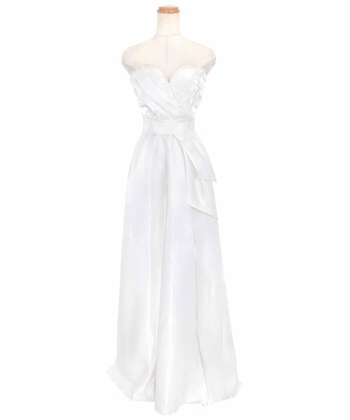 Tika（ティカ）の「[CLOSED] キャバドレス ロング フレア ハートカット ベアトップ サテンスリット Aラインバースデードレス（ドレス・レディース・ピンク/ホワイト・LARGE/MEDIUM/SMALL/X-LARGE）」の18枚目の写真