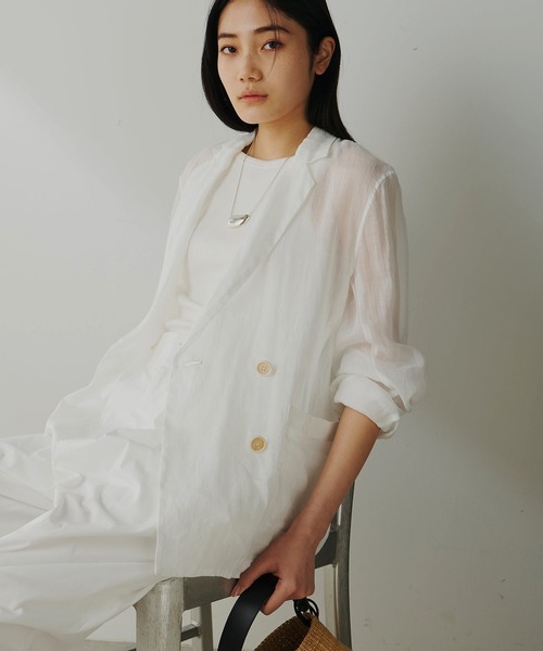 Whim Gazette（ウィムガゼット）の「ラミーダブルジャケット（テーラードジャケット・レディース・オフホワイト/チャコールグレー/ピンク・FREE）」の16枚目の写真