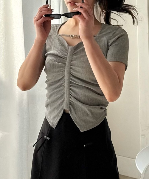 セール】ビットギャザーカットトップス（Tシャツ/カットソー