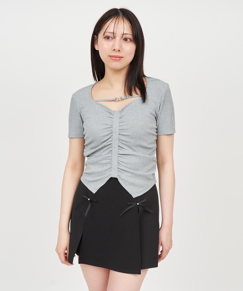 ROYAL PARTY(ロイヤルパーティー)の「ビットギャザーカットトップス(Tシャツ/カットソー・レディース・オフホワイト/グレー/ブラック・FREE)」の18枚目の写真