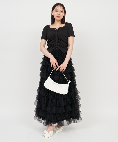 ROYAL PARTY(ロイヤルパーティー)の「ビットギャザーカットトップス(Tシャツ/カットソー・レディース・オフホワイト/グレー/ブラック・FREE)」の10枚目の写真