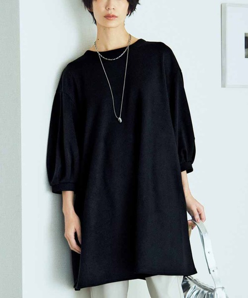 IEDIT（イディット）の「ＩＥＤＩＴ　ぽわんとした袖がフェミニンなゆるチュニック（チュニック・レディース・ベージュ/ブラック・M/L/LL/3L/S）」の2枚目の写真