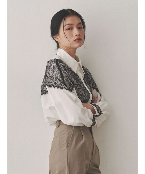 TONAL（トーナル）の「レースドッキングシャツ（シャツ/ブラウス・レディース・ライトブルー/ブラック/オフホワイト・MEDIUM）」の2枚目の写真
