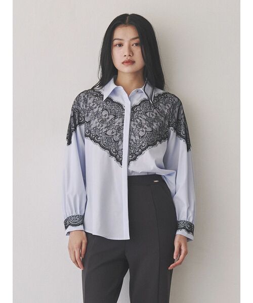 TONAL（トーナル）の「レースドッキングシャツ（シャツ/ブラウス・レディース・ライトブルー/ブラック/オフホワイト・MEDIUM）」の3枚目の写真