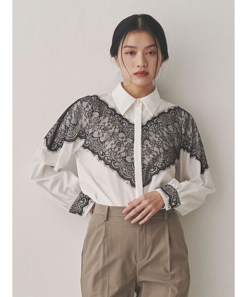 TONAL（トーナル）の「レースドッキングシャツ（シャツ/ブラウス・レディース・ライトブルー/ブラック/オフホワイト・MEDIUM）」の4枚目の写真