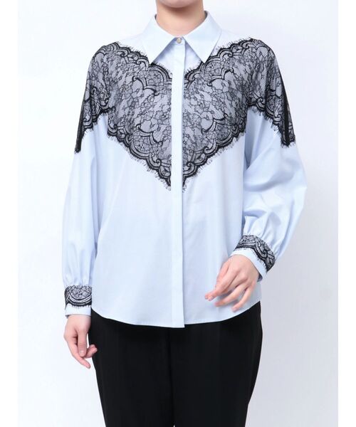 TONAL（トーナル）の「レースドッキングシャツ（シャツ/ブラウス・レディース・ライトブルー/ブラック/オフホワイト・MEDIUM）」の12枚目の写真