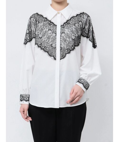 TONAL（トーナル）の「レースドッキングシャツ（シャツ/ブラウス・レディース・ライトブルー/ブラック/オフホワイト・MEDIUM）」の13枚目の写真