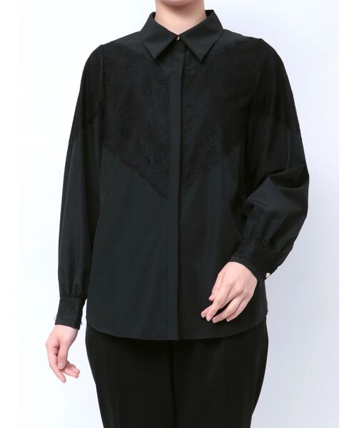 TONAL（トーナル）の「レースドッキングシャツ（シャツ/ブラウス・レディース・ライトブルー/ブラック/オフホワイト・MEDIUM）」の14枚目の写真