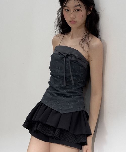 SunsetPark(サンセットパーク)の「レースパッチワークチューブトップ SP25s044【SunsetPark】【2025SS】(タンクトップ・レディース・チャコールグレー/ホワイト・M/S)」の2枚目の写真