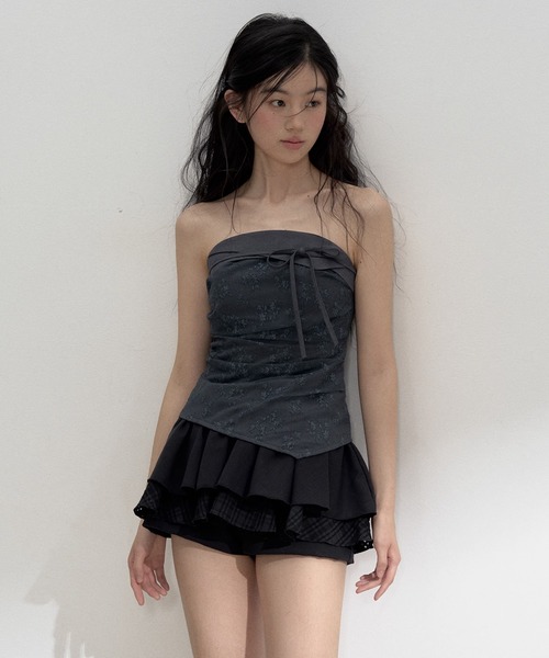 SunsetPark(サンセットパーク)の「レースパッチワークチューブトップ SP25s044【SunsetPark】【2025SS】(タンクトップ・レディース・チャコールグレー/ホワイト・M/S)」の5枚目の写真