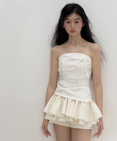 SunsetPark(サンセットパーク)の「レースパッチワークチューブトップ SP25s044【SunsetPark】【2025SS】(タンクトップ・レディース・チャコールグレー/ホワイト・M/S)」の17枚目の写真