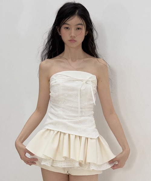 SunsetPark(サンセットパーク)の「レースパッチワークチューブトップ SP25s044【SunsetPark】【2025SS】(タンクトップ・レディース・チャコールグレー/ホワイト・M/S)」の18枚目の写真