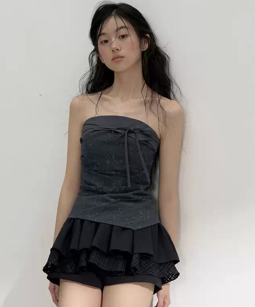 SunsetPark(サンセットパーク)の「レースパッチワークチューブトップ SP25s044【SunsetPark】【2025SS】(タンクトップ・レディース・チャコールグレー/ホワイト・M/S)」の4枚目の写真