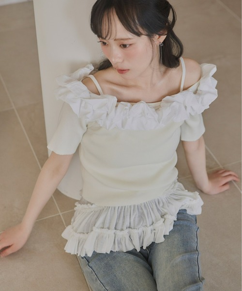 Olu.(オルドット)の「レイヤードフリルキャミソール(Tシャツ/カットソー・レディース・ホワイト/ブラック/グレー・FREE)」の14枚目の写真