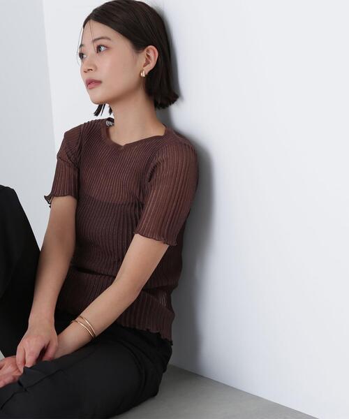 NATURAL BEAUTY BASIC(ナチュラルビューティーベーシック)の「◇シアーストライプリブニット(ニット/セーター・レディース・ブラウン/ブラック/グレー・FREE)」の3枚目の写真