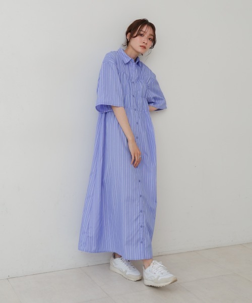 Bab（バブ）の「【S・Mサイズ展開】ビスチェ風シャツワンピース（シャツワンピース・レディース・ピンク/ブルー/アイボリー/ブラック・S/M）」の3枚目の写真