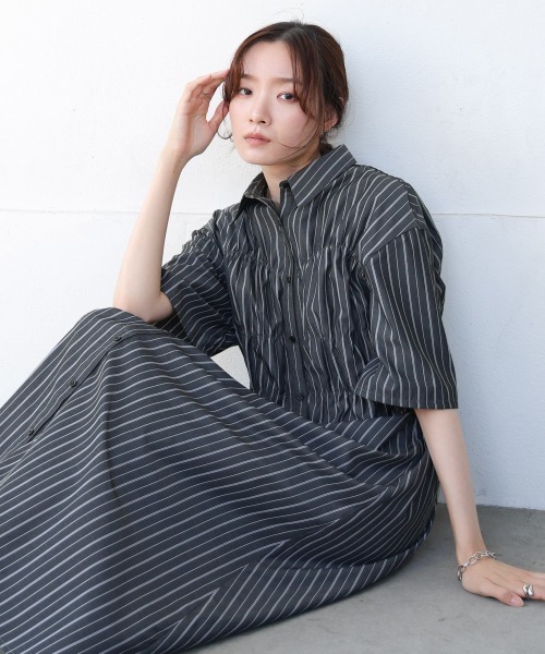 Bab（バブ）の「【S・Mサイズ展開】ビスチェ風シャツワンピース（シャツワンピース・レディース・ピンク/ブルー/アイボリー/ブラック・S/M）」の2枚目の写真