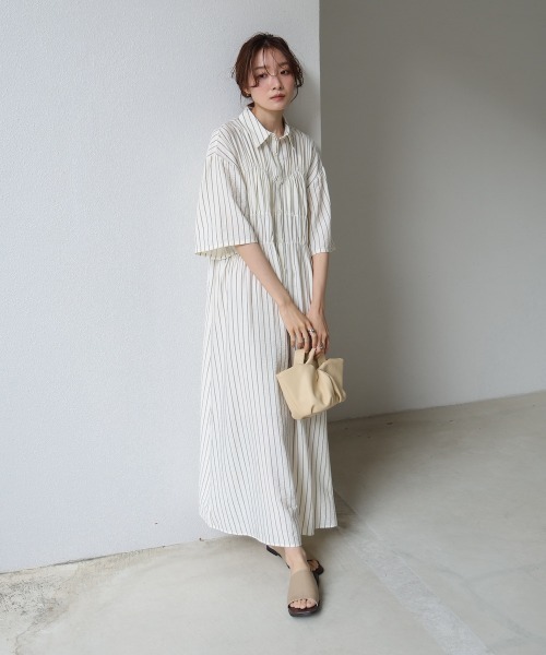 Bab（バブ）の「【S・Mサイズ展開】ビスチェ風シャツワンピース（シャツワンピース・レディース・ピンク/ブルー/アイボリー/ブラック・S/M）」の7枚目の写真