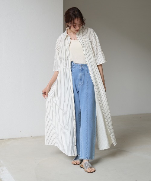 Bab（バブ）の「【S・Mサイズ展開】ビスチェ風シャツワンピース（シャツワンピース・レディース・ピンク/ブルー/アイボリー/ブラック・S/M）」の6枚目の写真