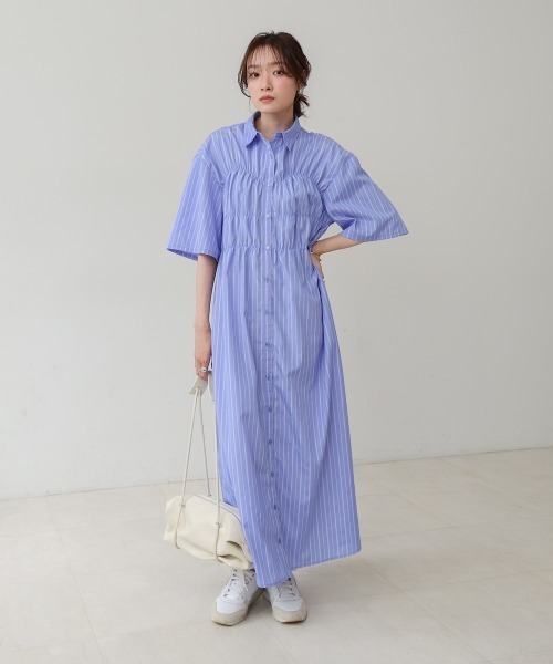 Bab（バブ）の「【S・Mサイズ展開】ビスチェ風シャツワンピース（シャツワンピース・レディース・ピンク/ブルー/アイボリー/ブラック・S/M）」の5枚目の写真