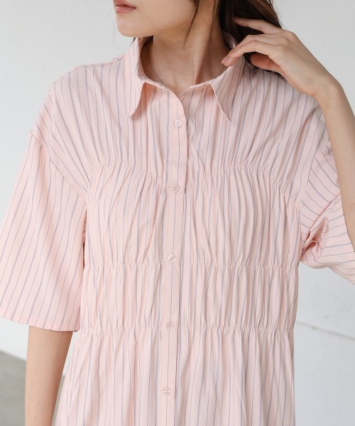 Bab（バブ）の「【S・Mサイズ展開】ビスチェ風シャツワンピース（シャツワンピース・レディース・ピンク/ブルー/アイボリー/ブラック・S/M）」の16枚目の写真