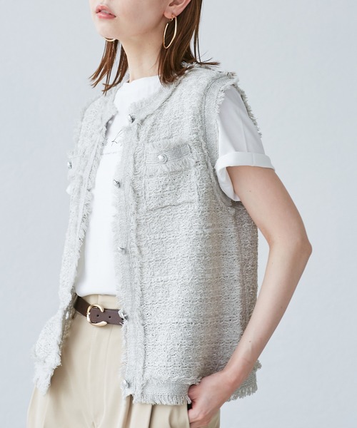 ROPE' PICNIC(ロペピクニック)の「【WEB限定カラー】【サマー・ツイード】着丈が選べるジレベスト/スリーブレスカーディガン(カーディガン/ボレロ・レディース・キナリ/ブラック系その他2/グリーン/サックスブルー/ライトグレー/ブラック・38/T38)」の15枚目の写真