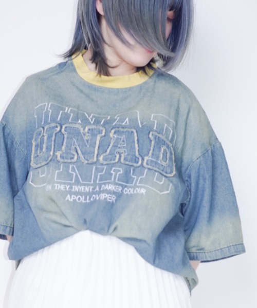 tシャツ Z)「BLINGLEADS」DENIM T-SHIRT/JNF24042 レディース メンズ Z)【BLINGLEADS】DENIM T-SHIRT/JNF24042（Tシャツ/カットソー