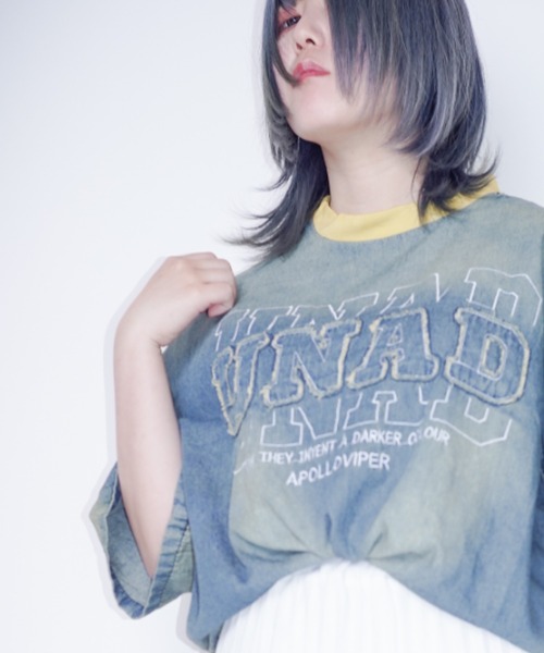 tシャツ Z)「BLINGLEADS」DENIM T-SHIRT/JNF24042 レディース メンズ Z)【BLINGLEADS】DENIM T-SHIRT/JNF24042（Tシャツ/カットソー