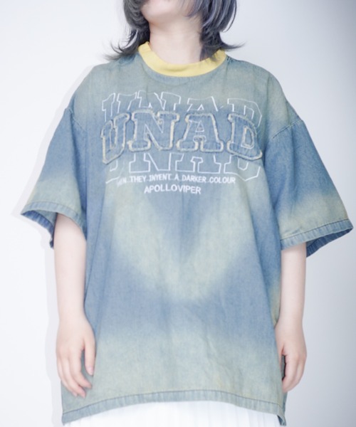 tシャツ Z)「BLINGLEADS」DENIM T-SHIRT/JNF24042 レディース メンズ Z)【BLINGLEADS】DENIM T-SHIRT/JNF24042（Tシャツ/カットソー