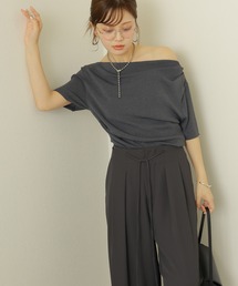 LAULEN | asymmetry drape tops /アシンメトリー ドレープ 半袖 トップス(Tシャツ/カットソー)