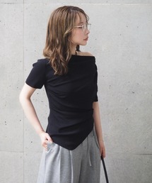 asymmetry drape tops /アシンメトリー ドレープ 半袖 トップス