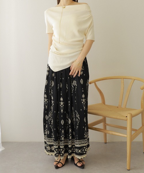 LAULEN（ローレン）の「asymmetry drape tops /アシンメトリー ドレープ 半袖 トップス（Tシャツ/カットソー・レディース・チャコールグレー/ブラック/アイボリー・FREE）」の6枚目の写真